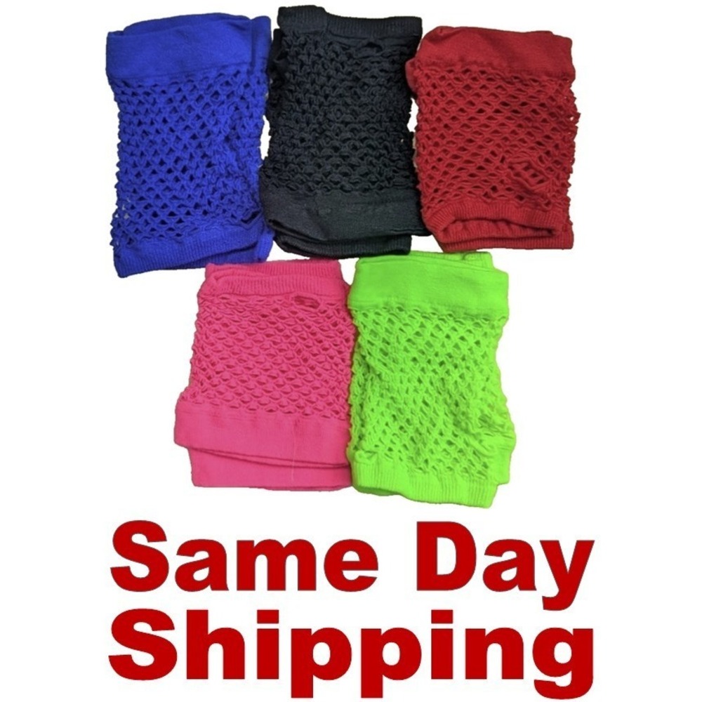 Lot of 25 Fingerless Nylon Mesh Fishnet Gloves 80's Party, Dance Team, Costumes